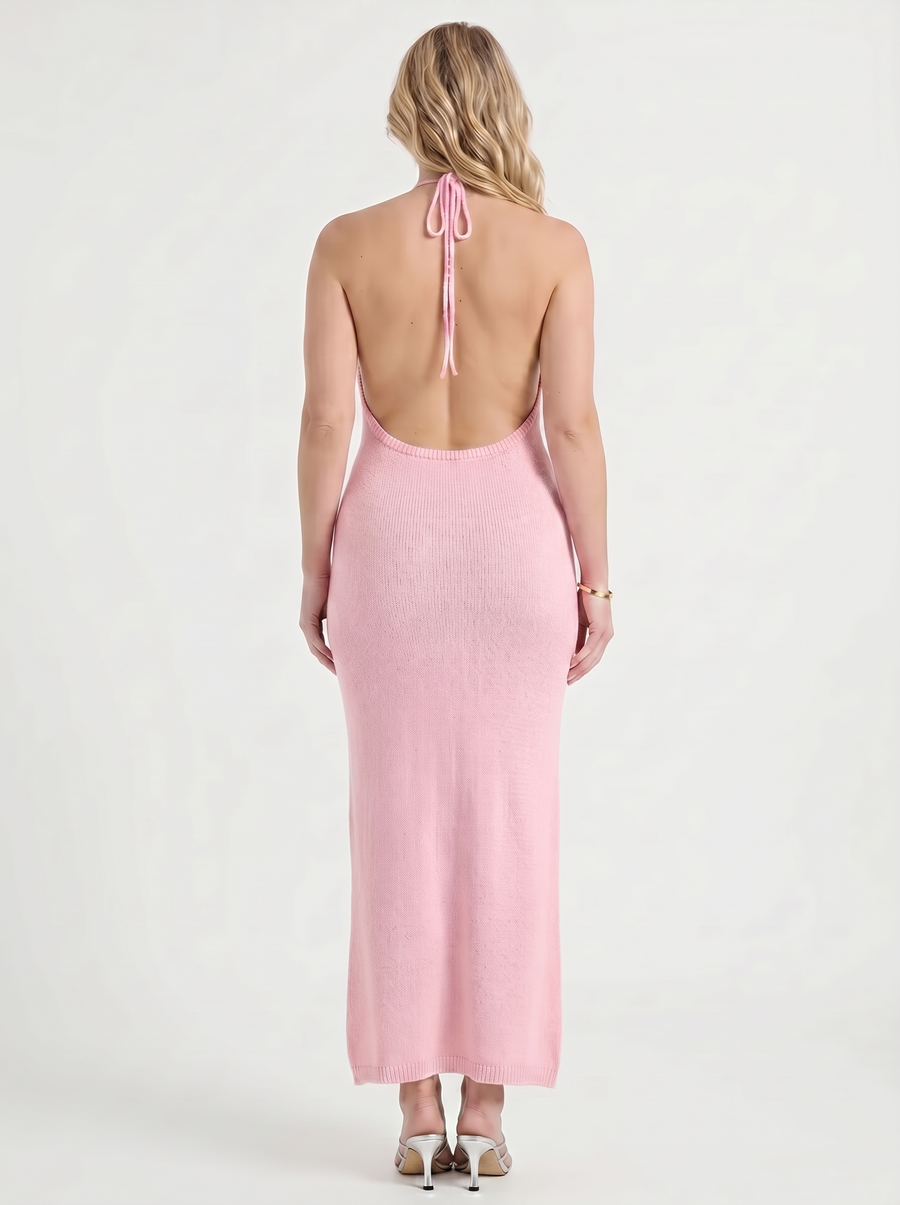 Gabriela Crochet Strap Open Back Knit Maxi Dress