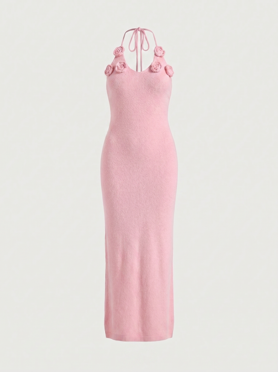 Gabriela Crochet Strap Open Back Knit Maxi Dress