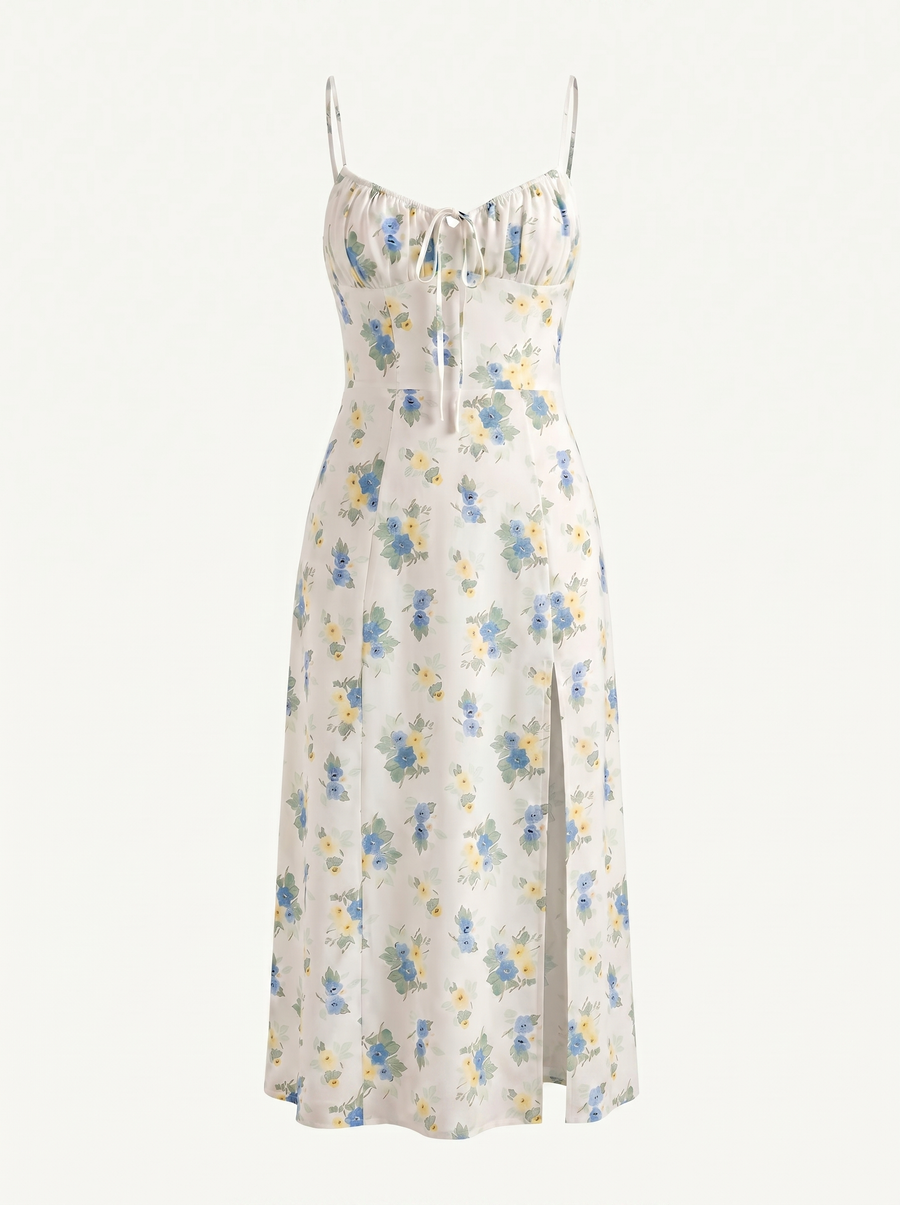 Milena Floral Spaghetti Strap Midi Dress with Slit