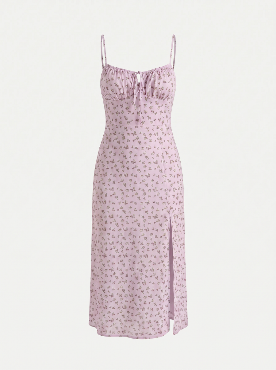Milena Floral Spaghetti Strap Midi Dress with Slit