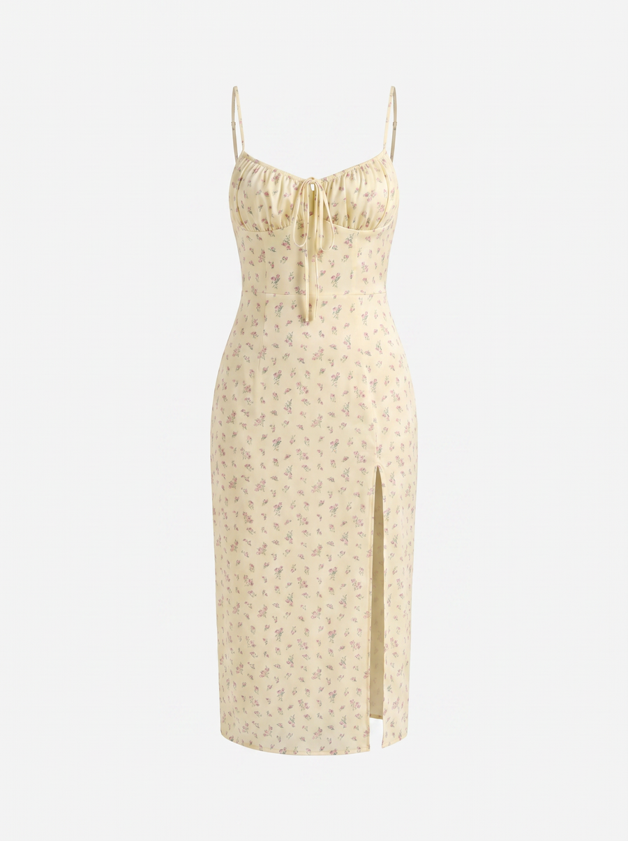 Milena Floral Spaghetti Strap Midi Dress with Slit