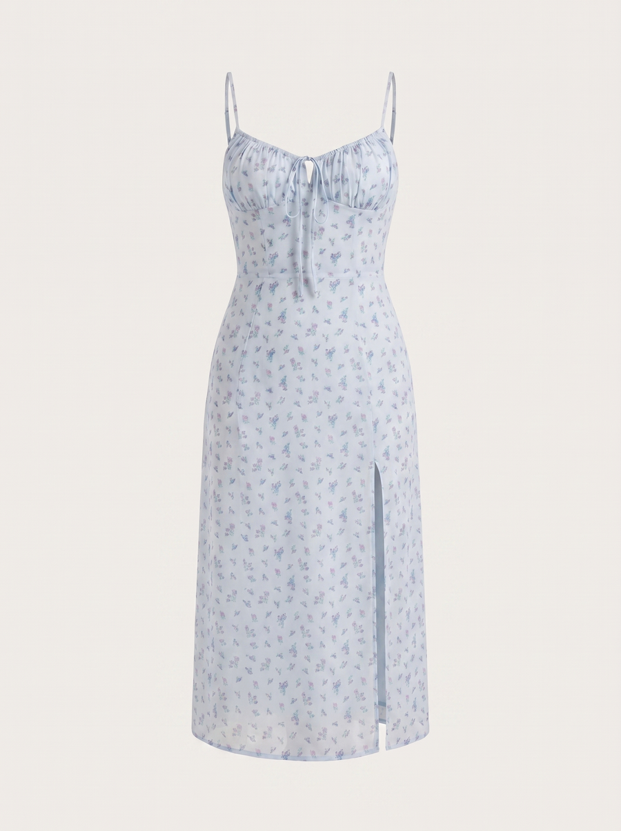 Milena Floral Spaghetti Strap Midi Dress with Slit