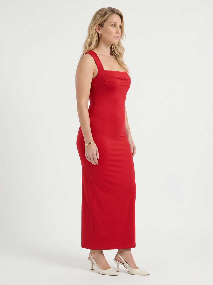 Daniela Square Neck Wide Strap Bodycon Maxi Dress