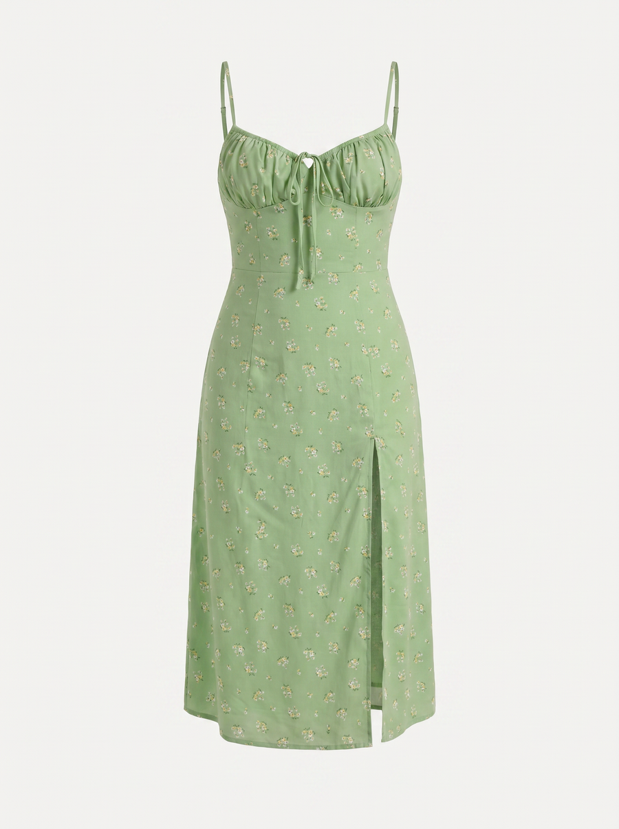 Milena Floral Spaghetti Strap Midi Dress with Slit