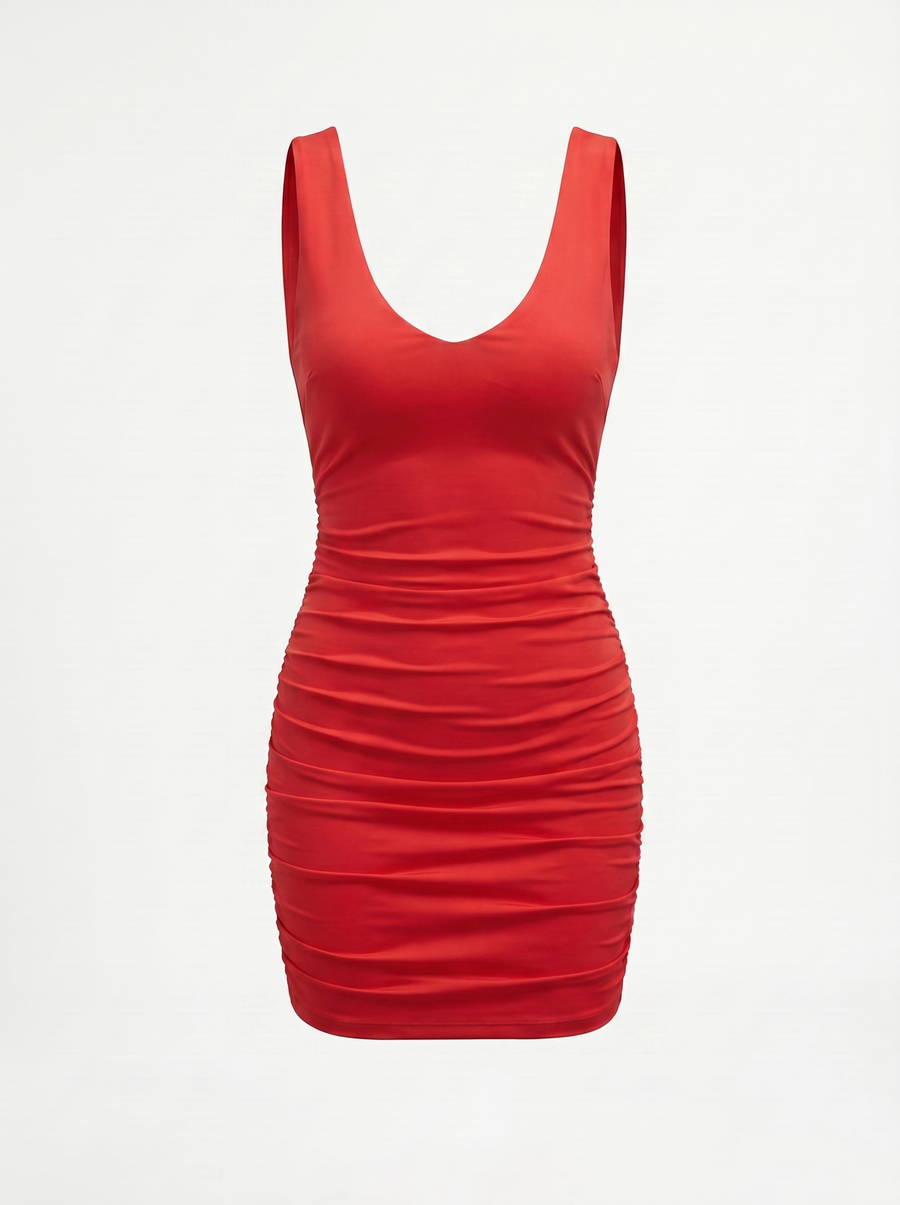 Rosabel Double V Neck Ruched Mini Dress