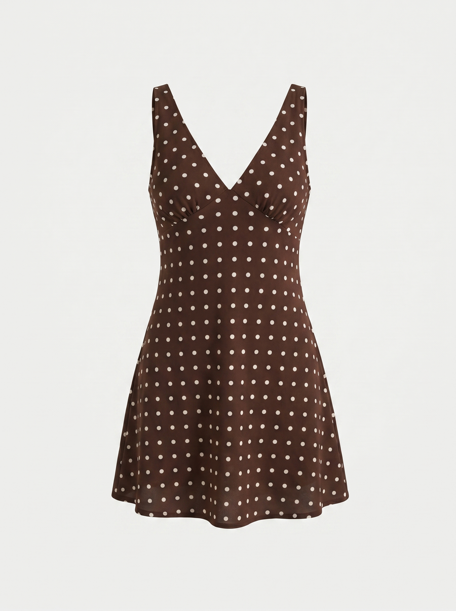 Marcellina Polka Dot V Neck Mini Dress