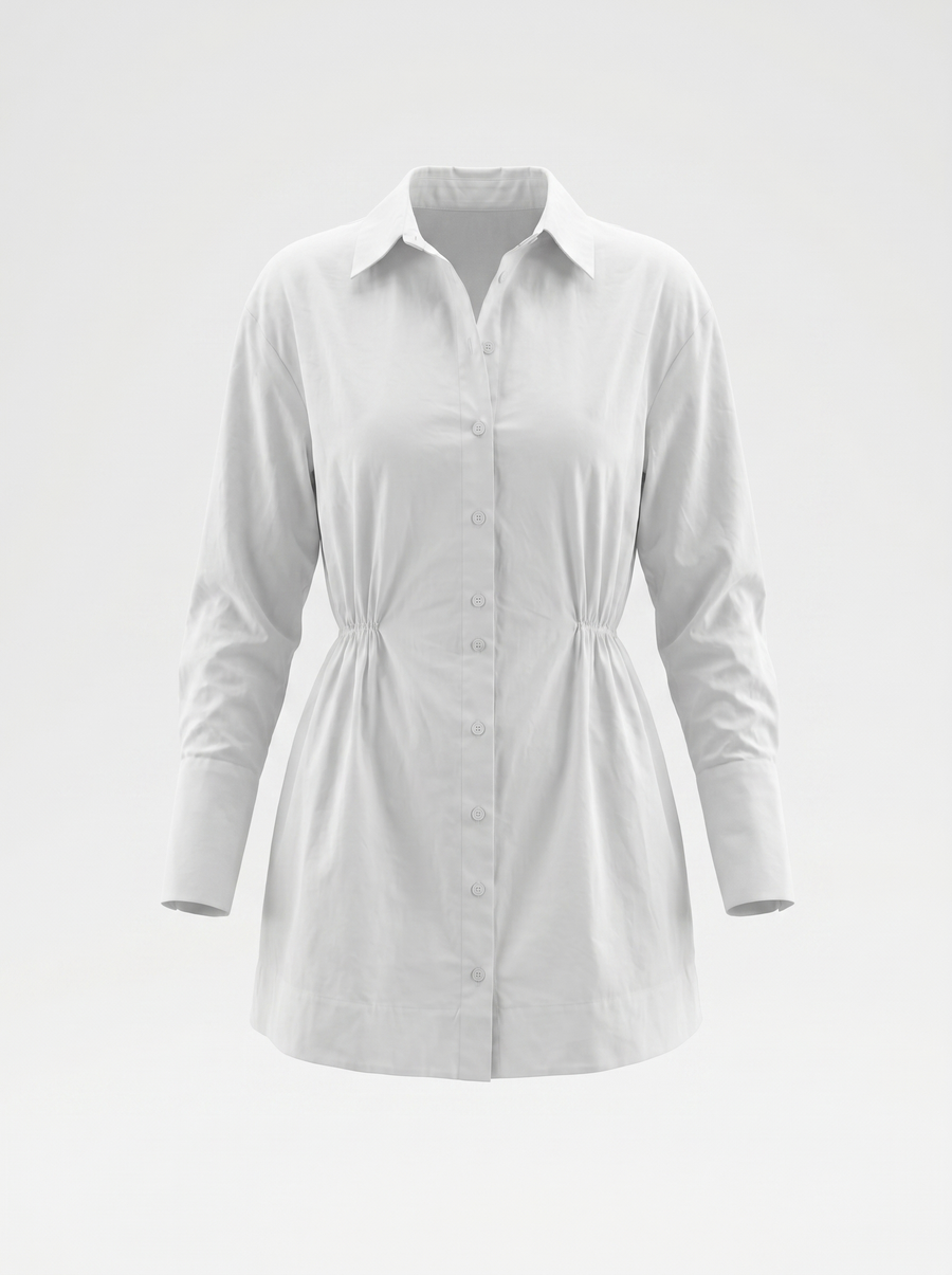 Della Long Sleeve Cotton Mini Shirt Dress
