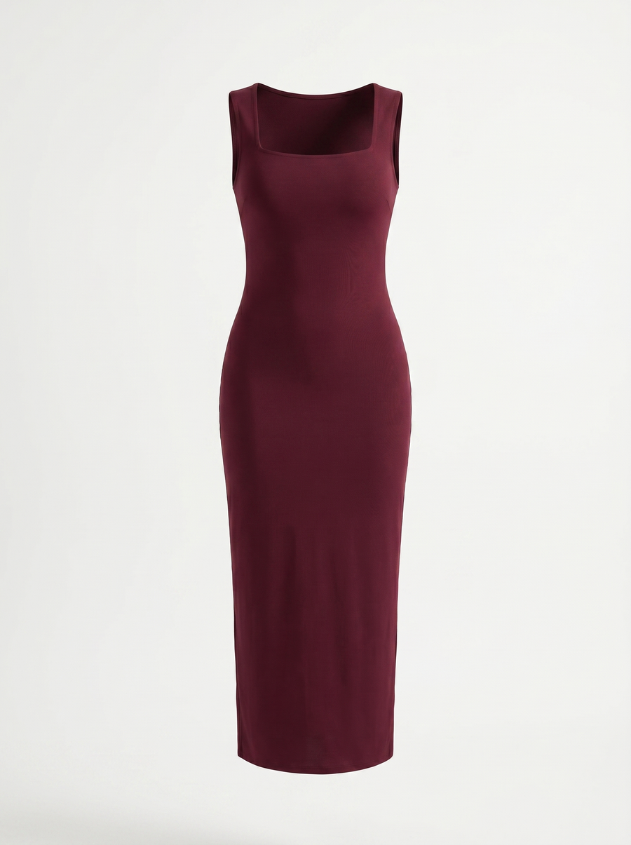 Daniela Square Neck Wide Strap Bodycon Maxi Dress