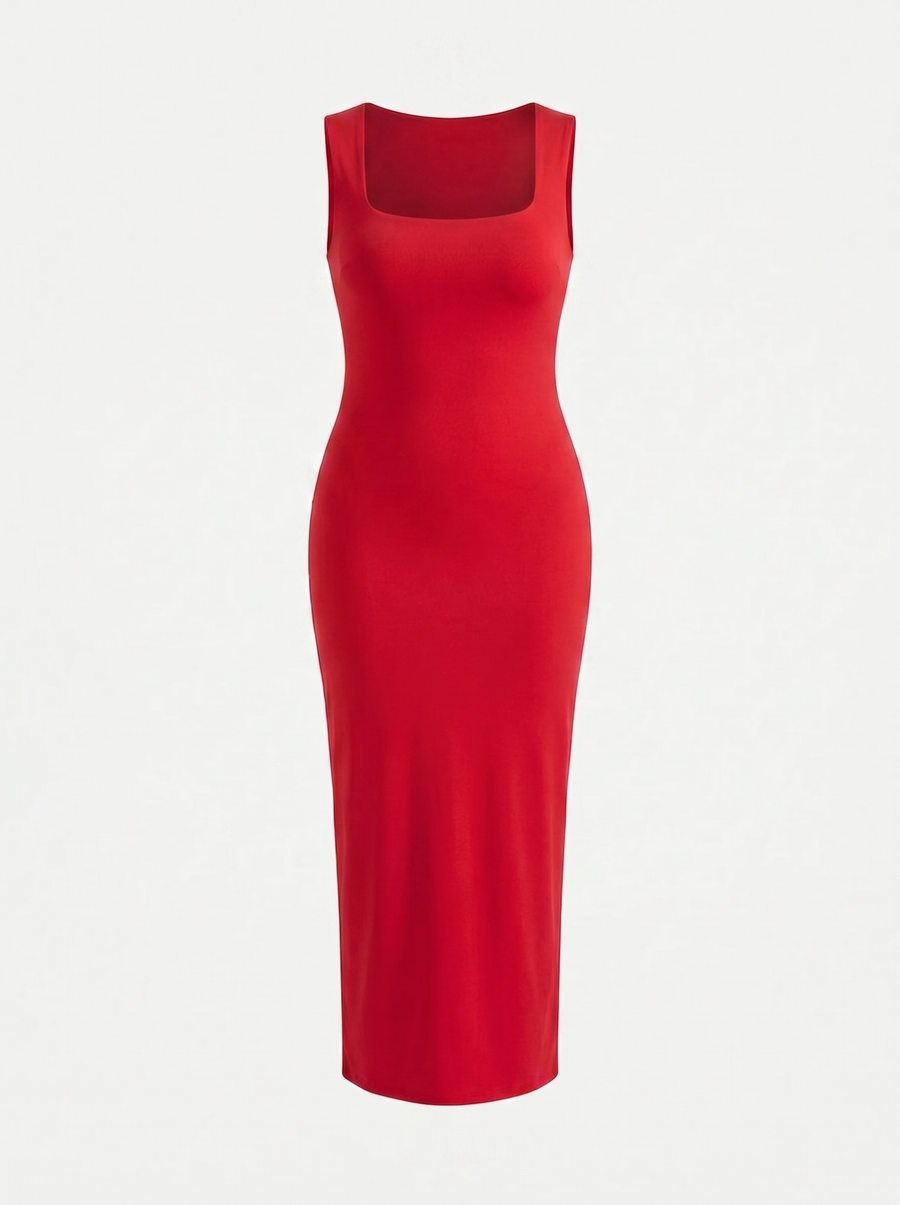 Daniela Square Neck Wide Strap Bodycon Maxi Dress