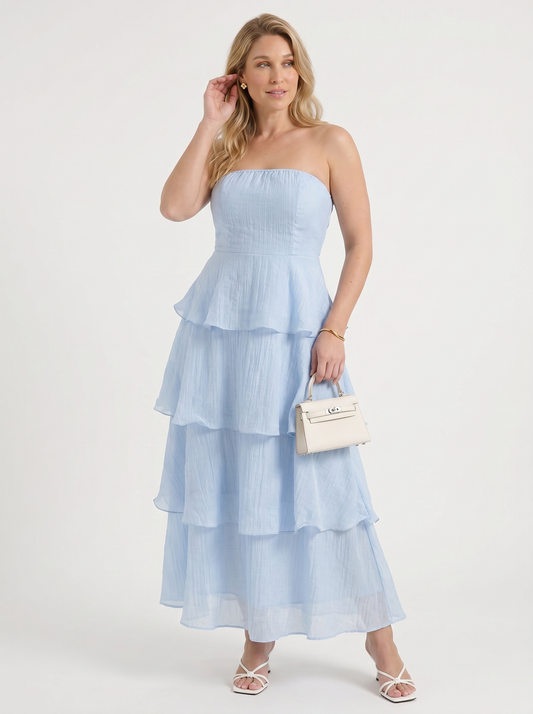 Una Strapless Tiered Ruffle Maxi Dress