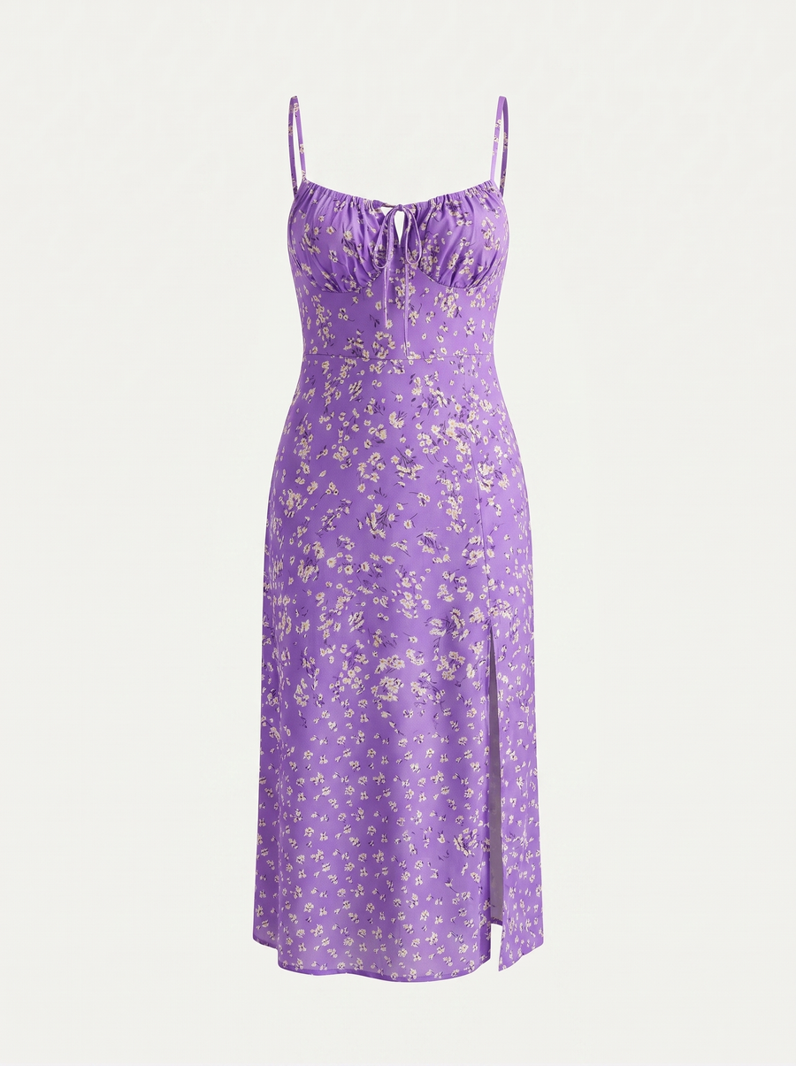 Milena Floral Spaghetti Strap Midi Dress with Slit