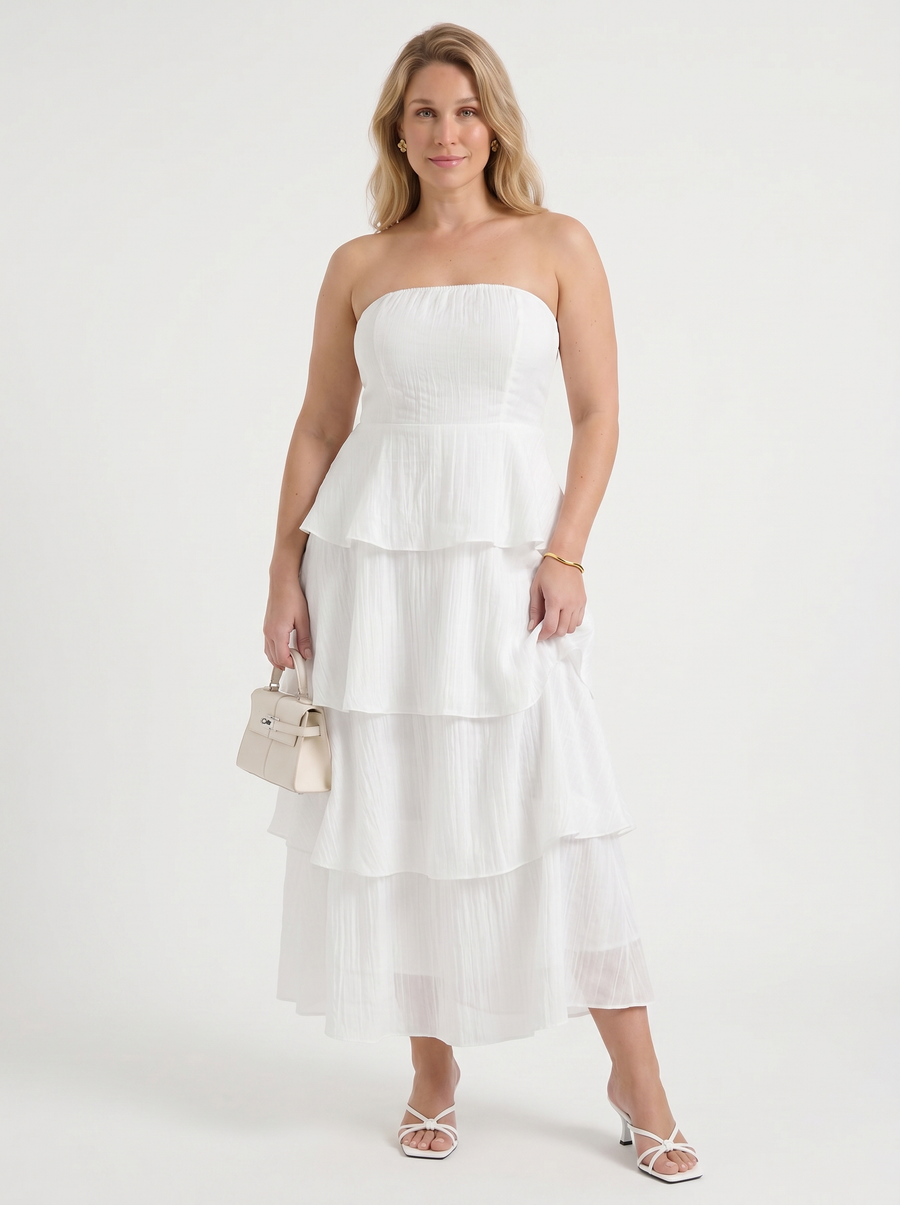 Una Strapless Tiered Ruffle Maxi Dress