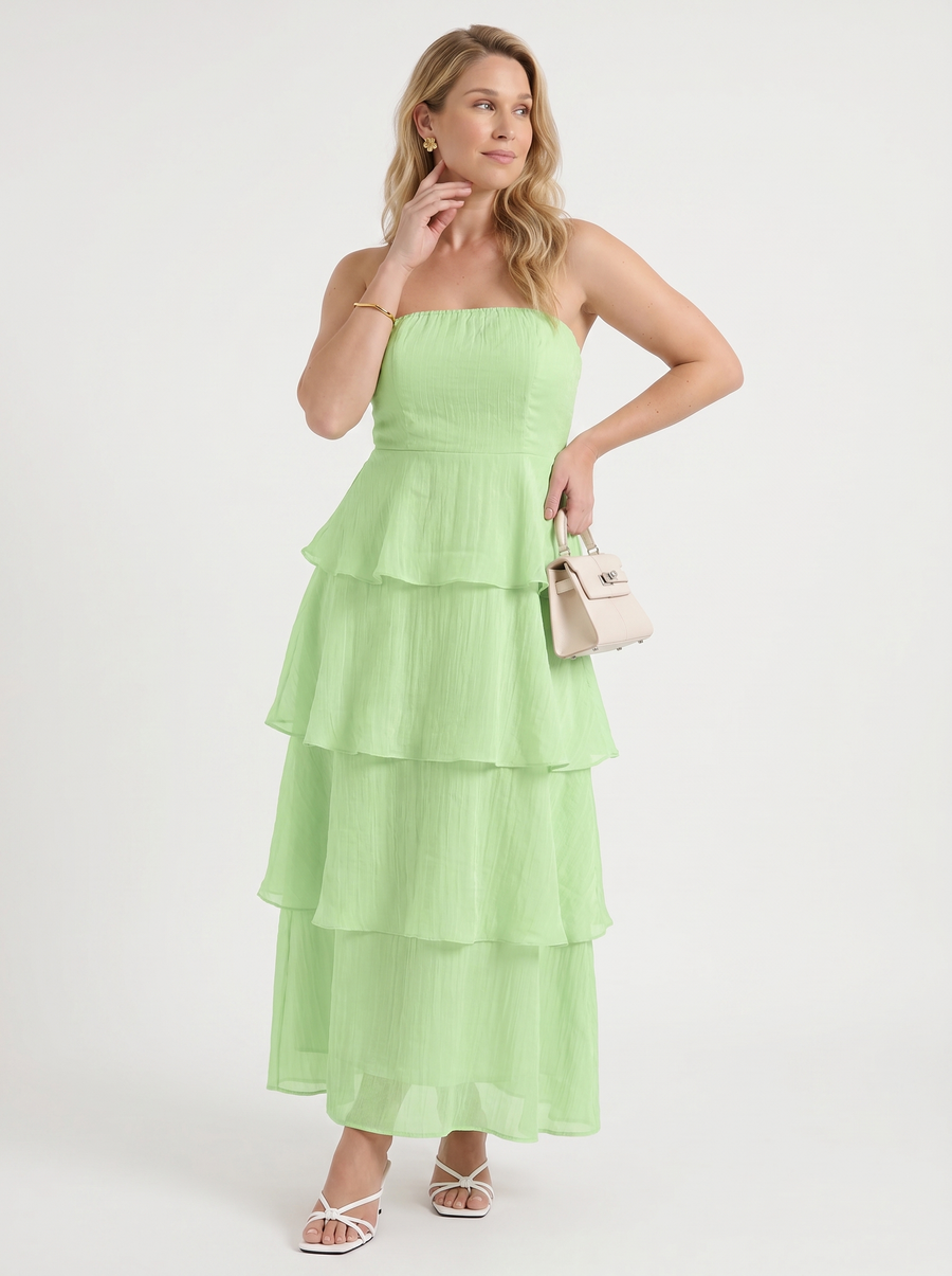 Una Strapless Tiered Ruffle Maxi Dress
