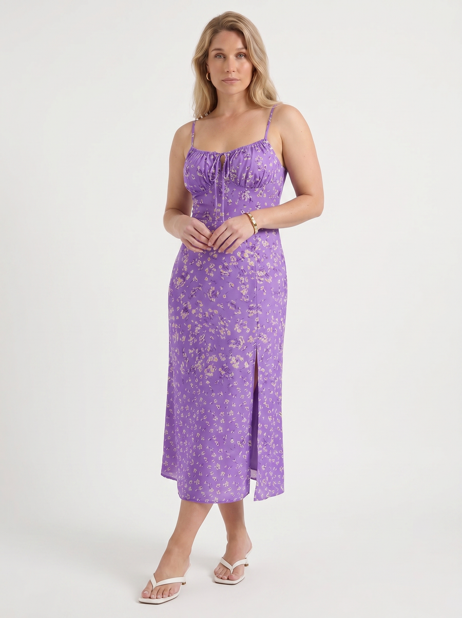 Milena Floral Spaghetti Strap Midi Dress with Slit