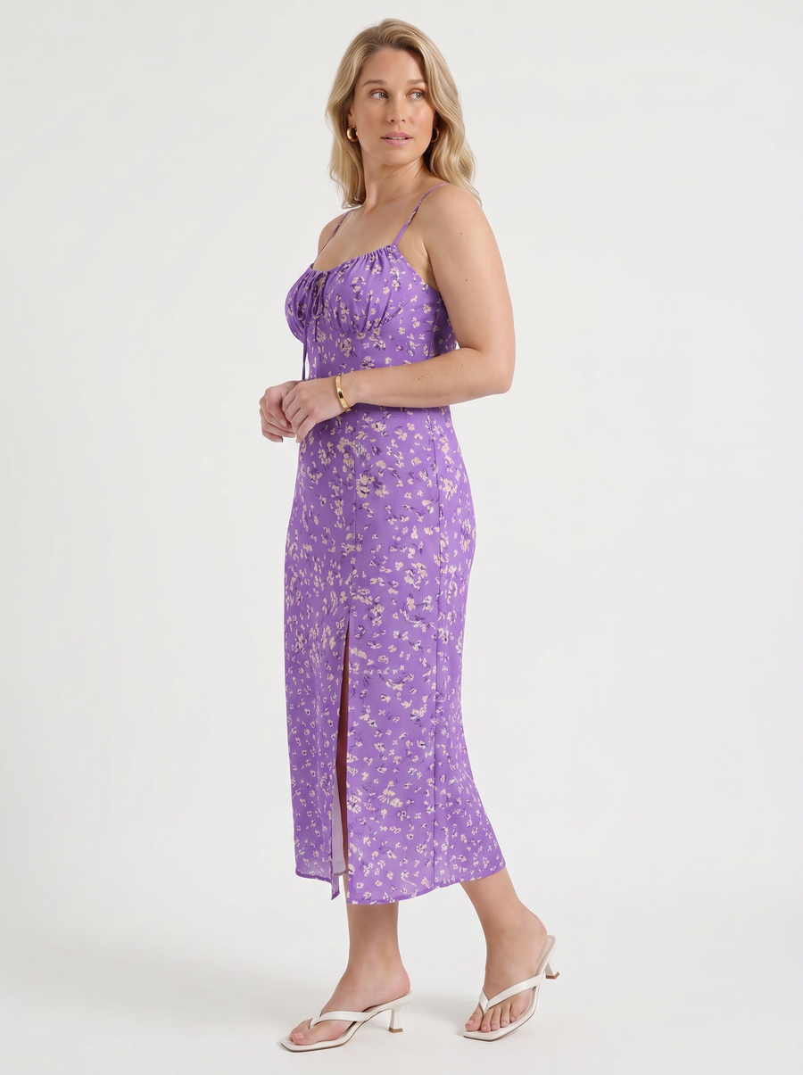 Milena Floral Spaghetti Strap Midi Dress with Slit