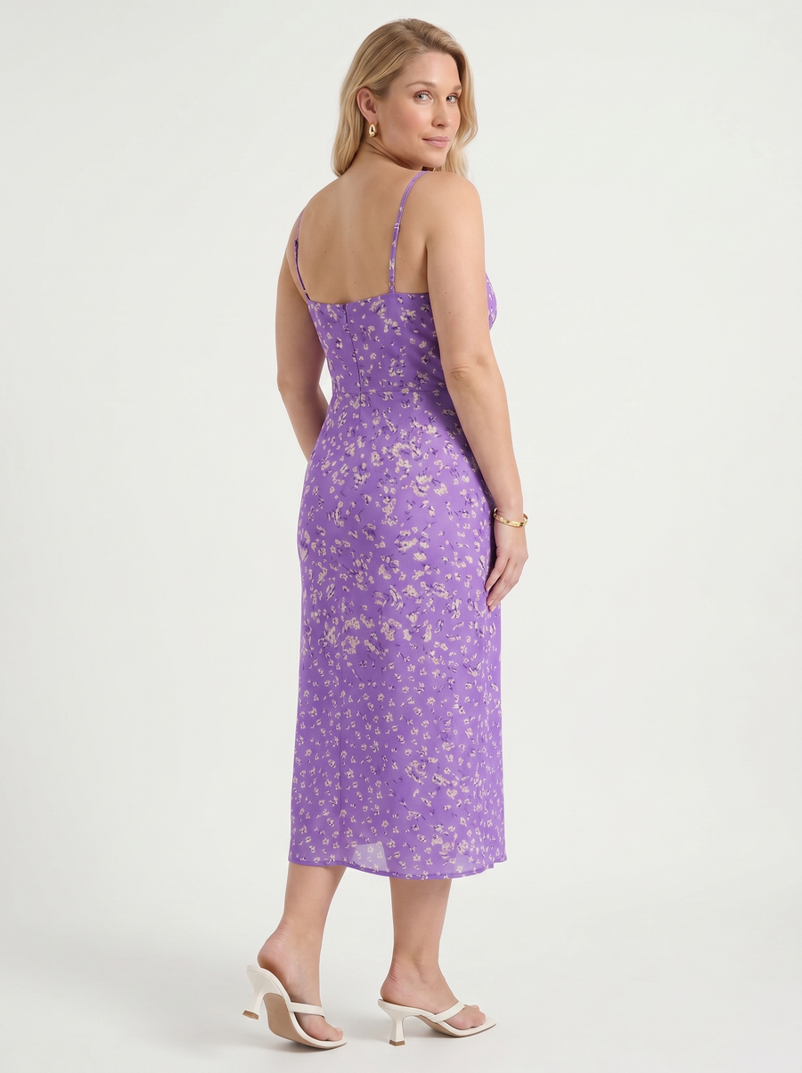 Milena Floral Spaghetti Strap Midi Dress with Slit