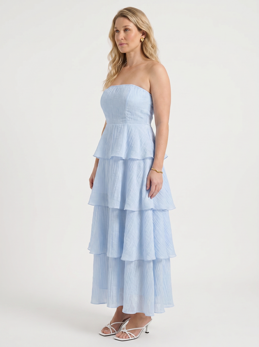 Una Strapless Tiered Ruffle Maxi Dress
