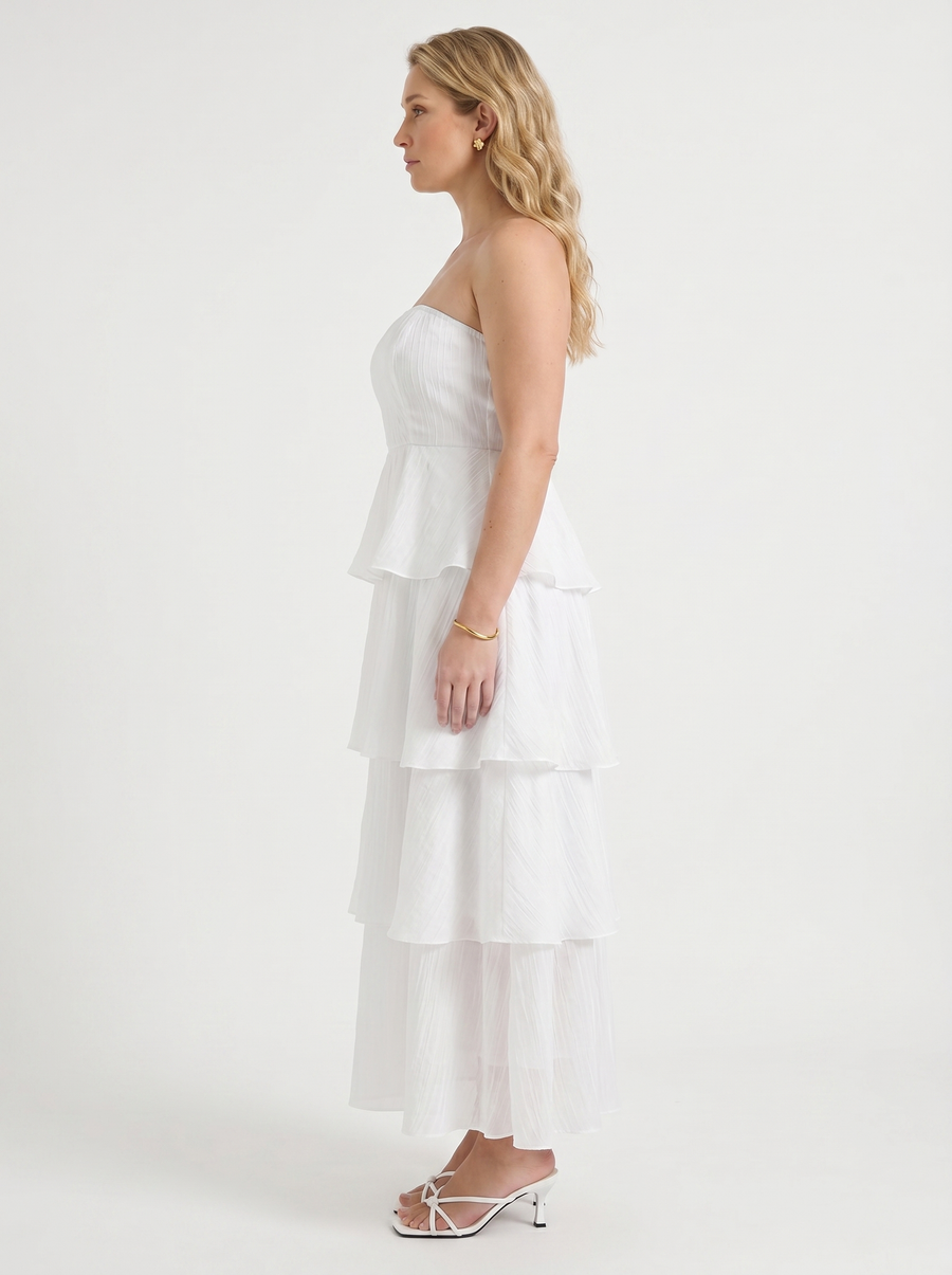 Una Strapless Tiered Ruffle Maxi Dress