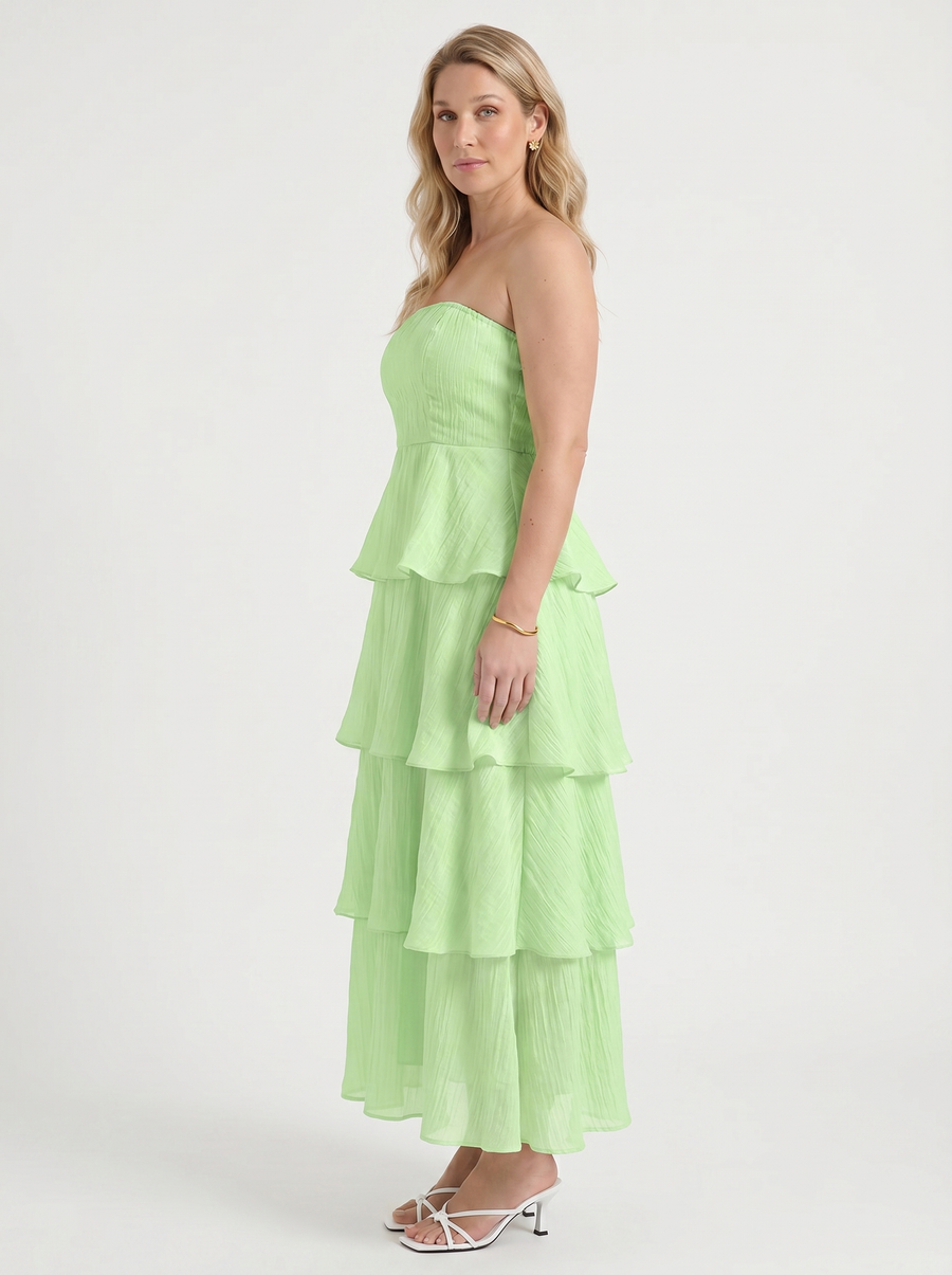 Una Strapless Tiered Ruffle Maxi Dress