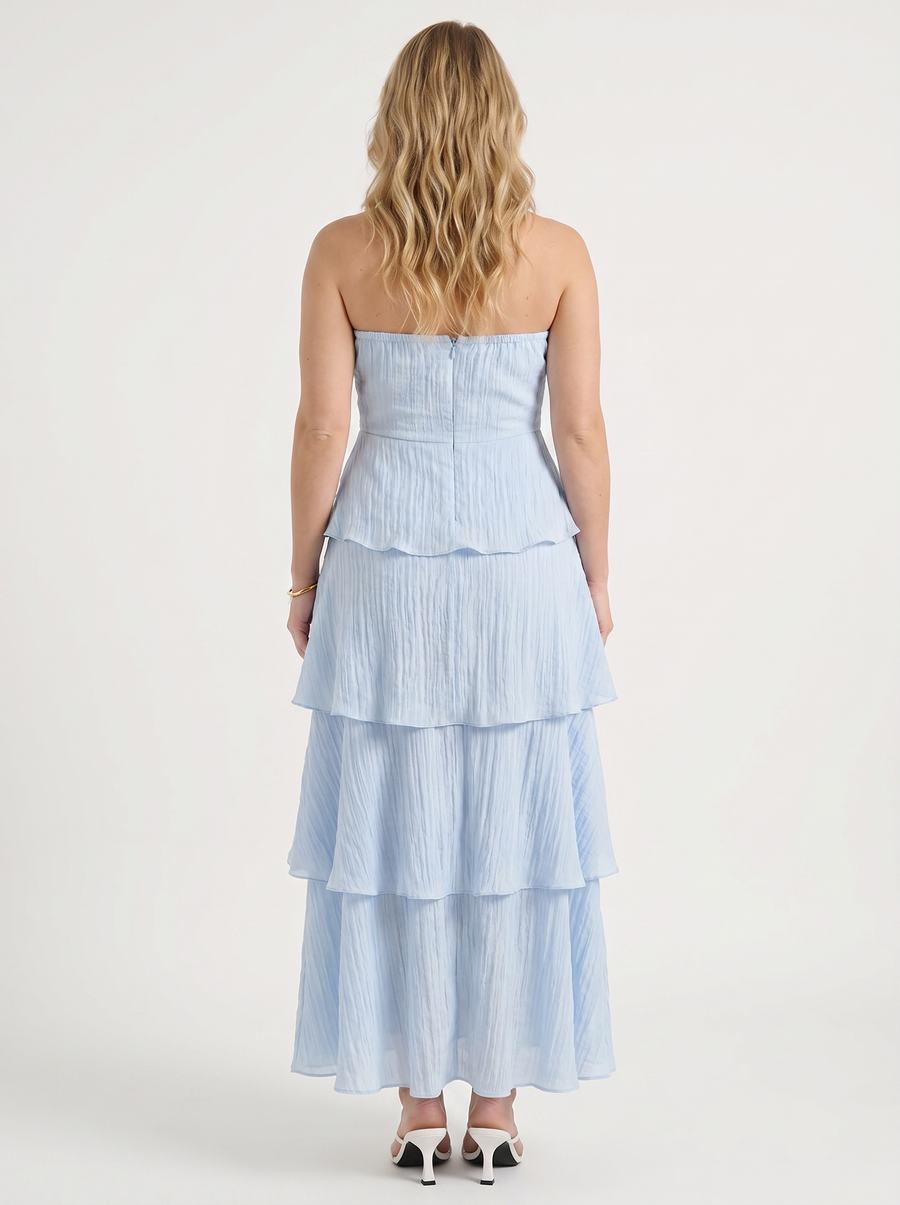 Una Strapless Tiered Ruffle Maxi Dress