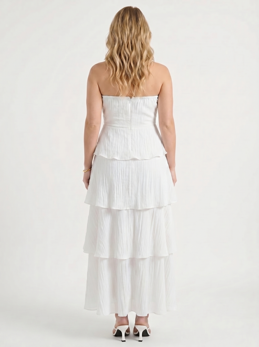 Una Strapless Tiered Ruffle Maxi Dress