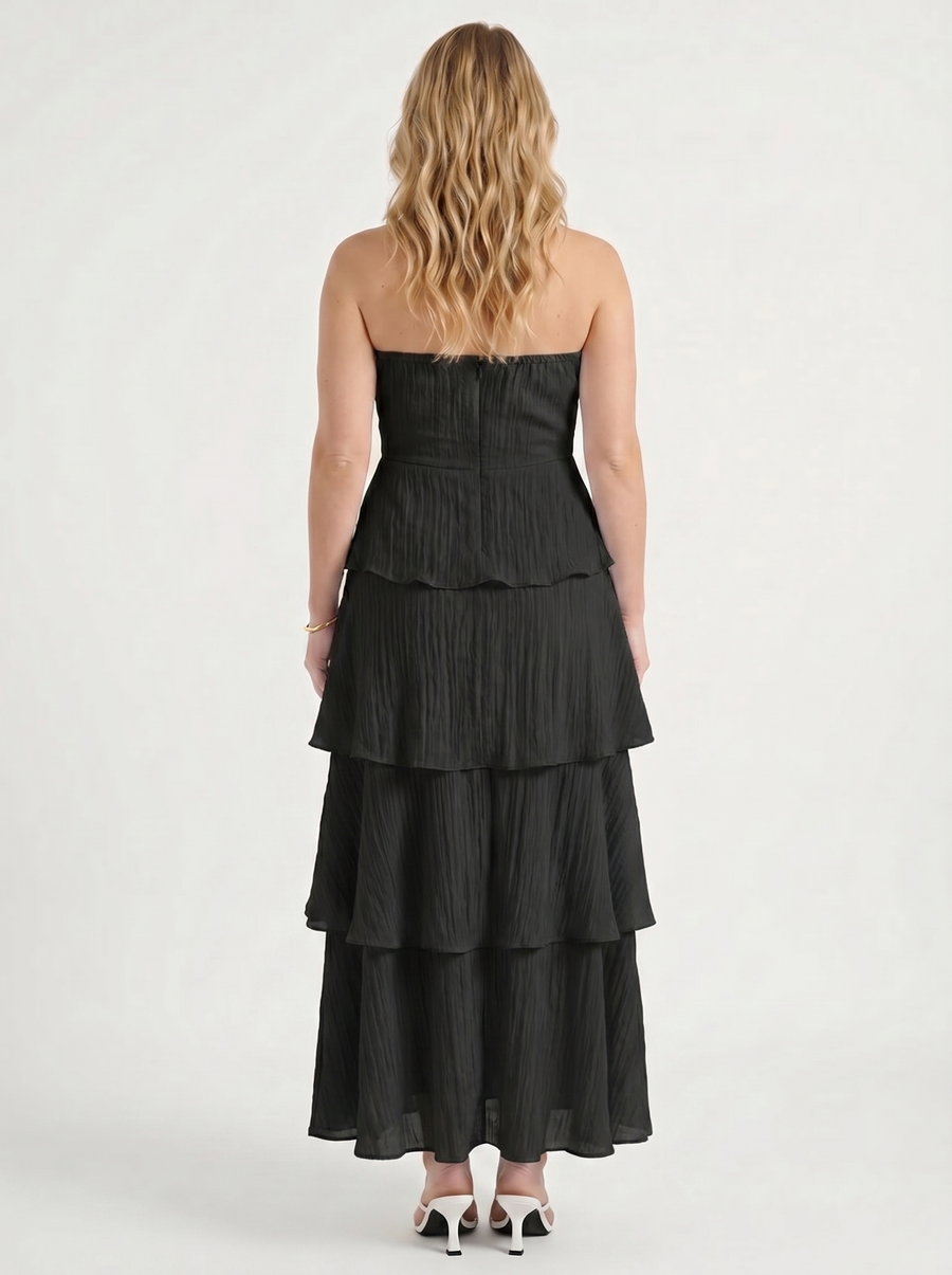 Una Strapless Tiered Ruffle Maxi Dress