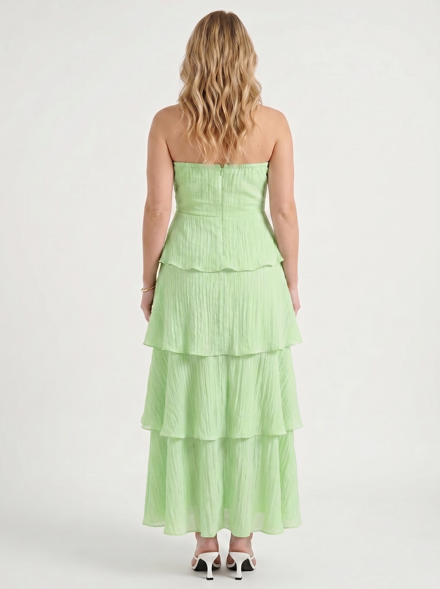 Una Strapless Tiered Ruffle Maxi Dress