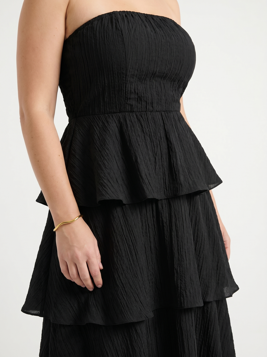 Una Strapless Tiered Ruffle Maxi Dress