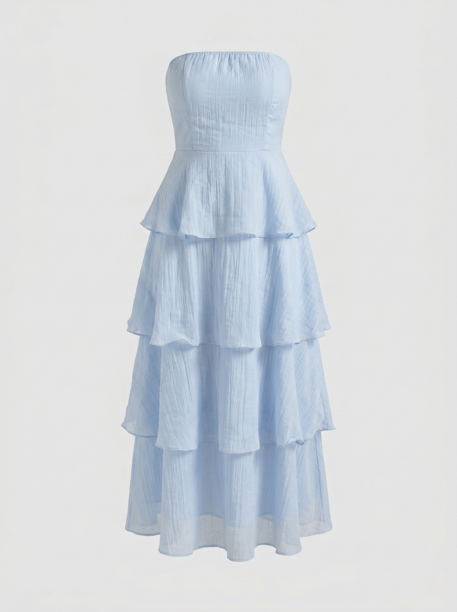 Una Strapless Tiered Ruffle Maxi Dress