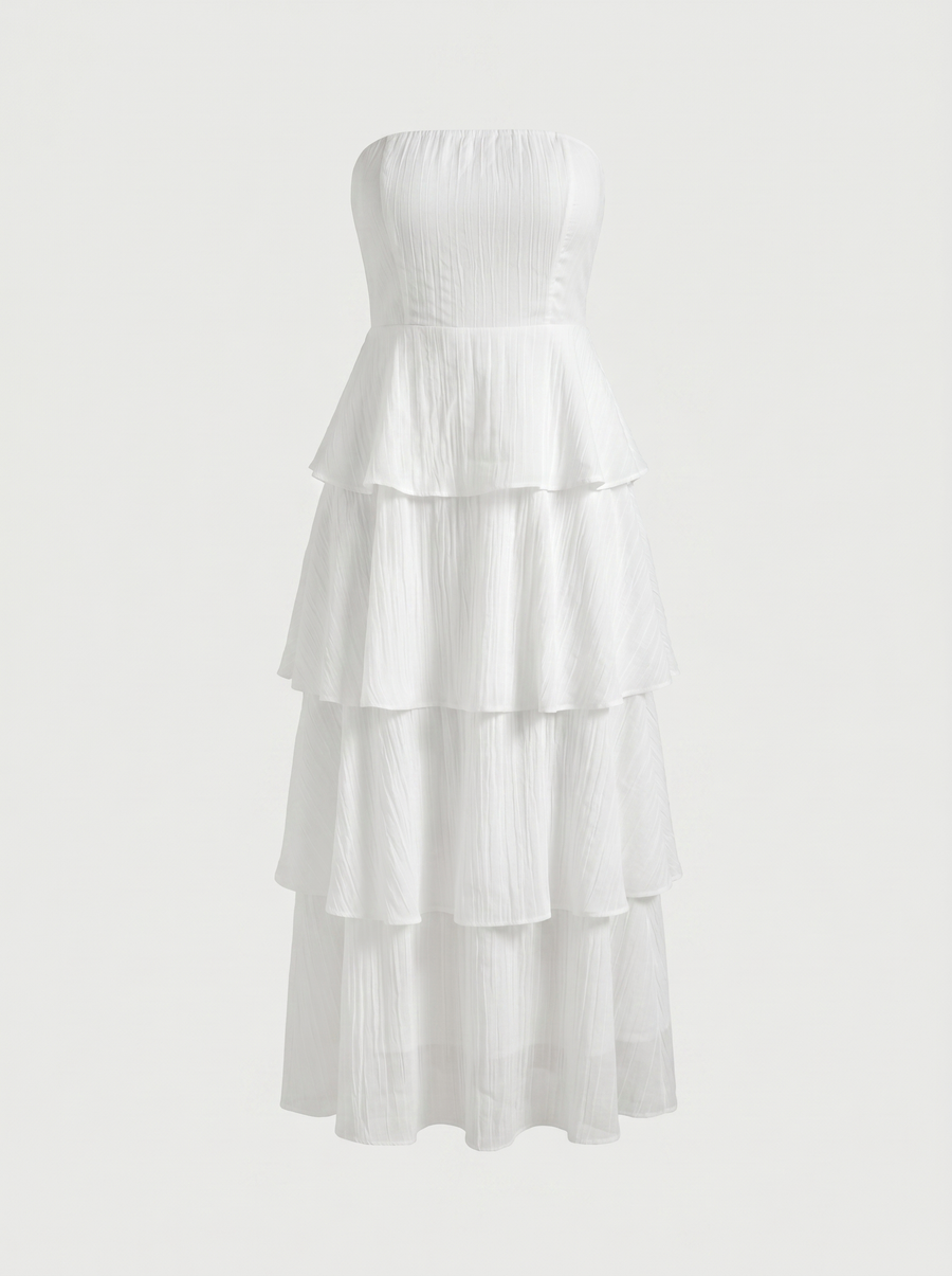 Una Strapless Tiered Ruffle Maxi Dress