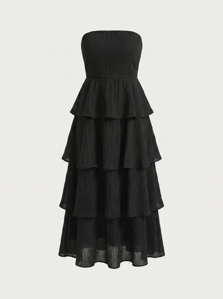 Una Strapless Tiered Ruffle Maxi Dress