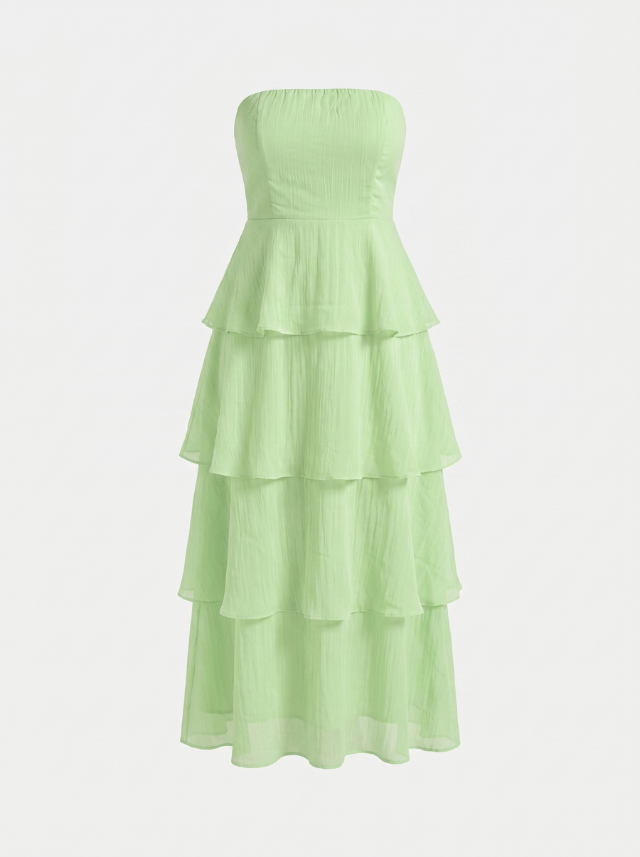 Una Strapless Tiered Ruffle Maxi Dress