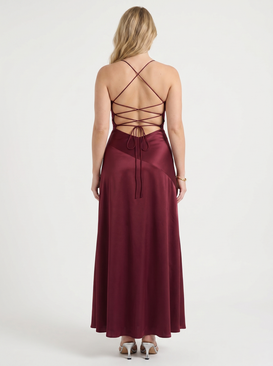 Serenity Satin Ruffle Maxi Dress with Slit