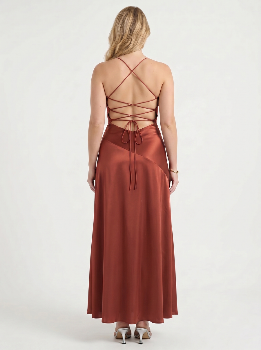 Serenity Satin Ruffle Maxi Dress with Slit