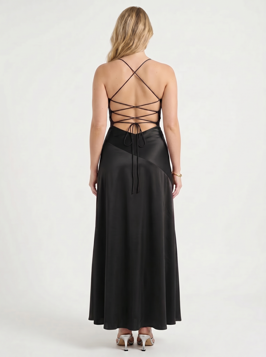 Serenity Satin Ruffle Maxi Dress with Slit