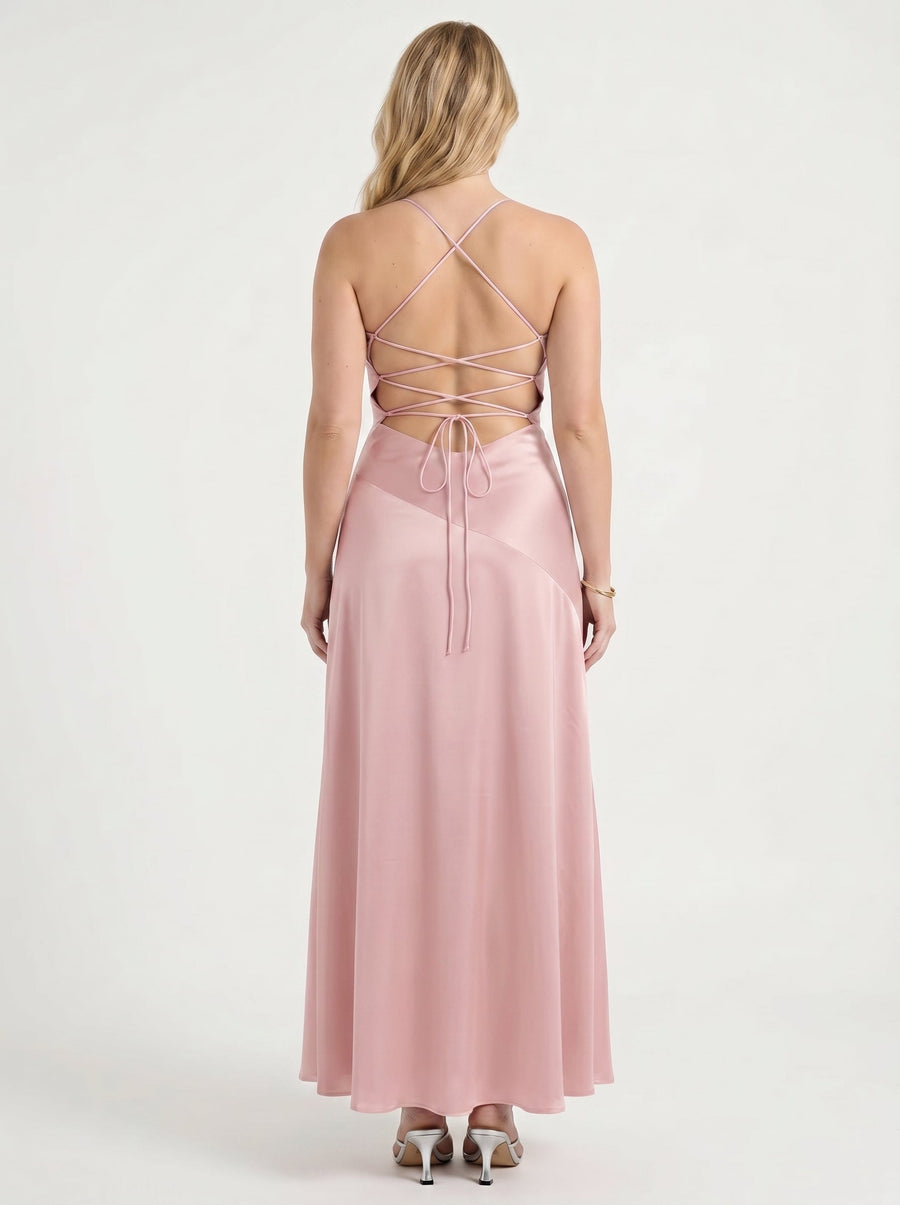 Serenity Satin Ruffle Maxi Dress with Slit