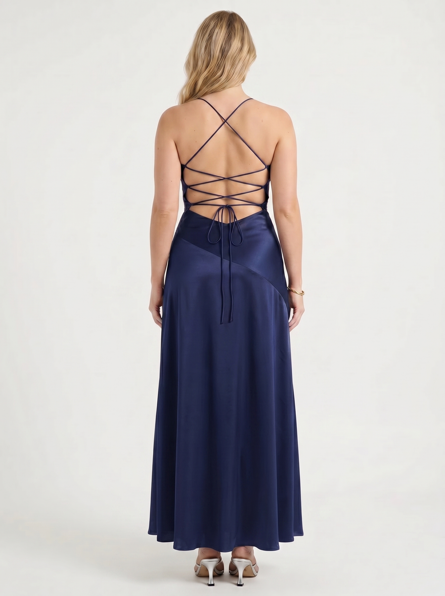 Serenity Satin Ruffle Maxi Dress with Slit