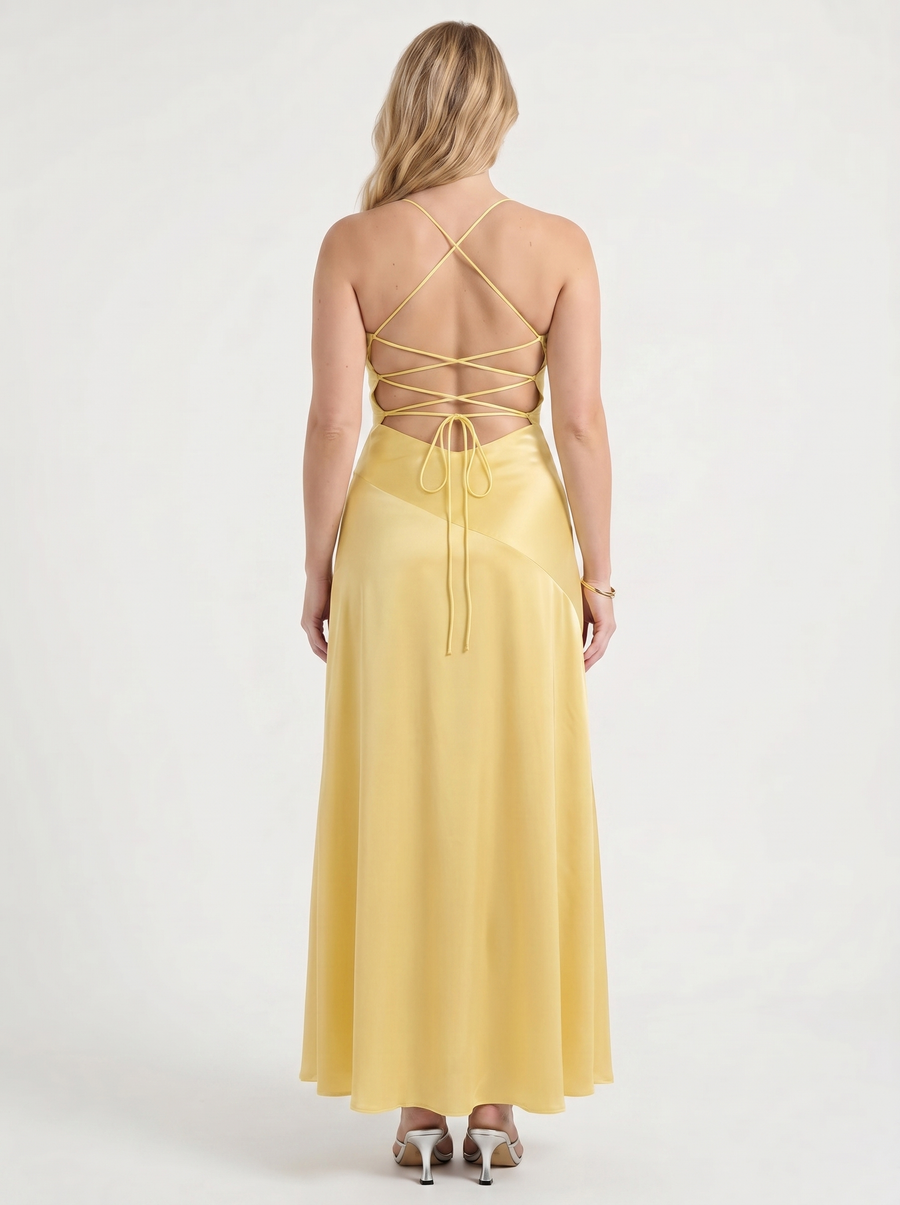Serenity Satin Ruffle Maxi Dress with Slit