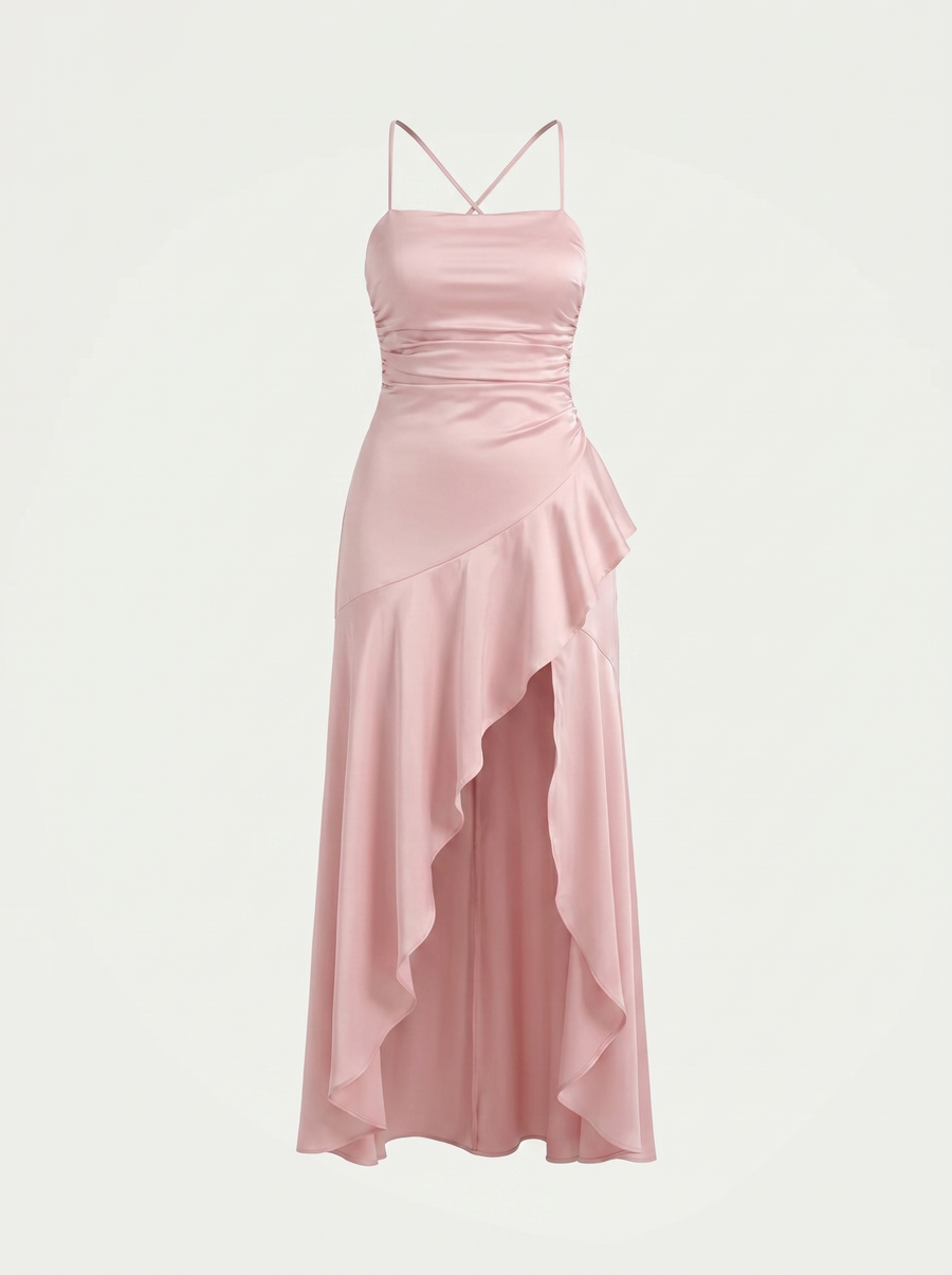 Serenity Satin Ruffle Maxi Dress with Slit
