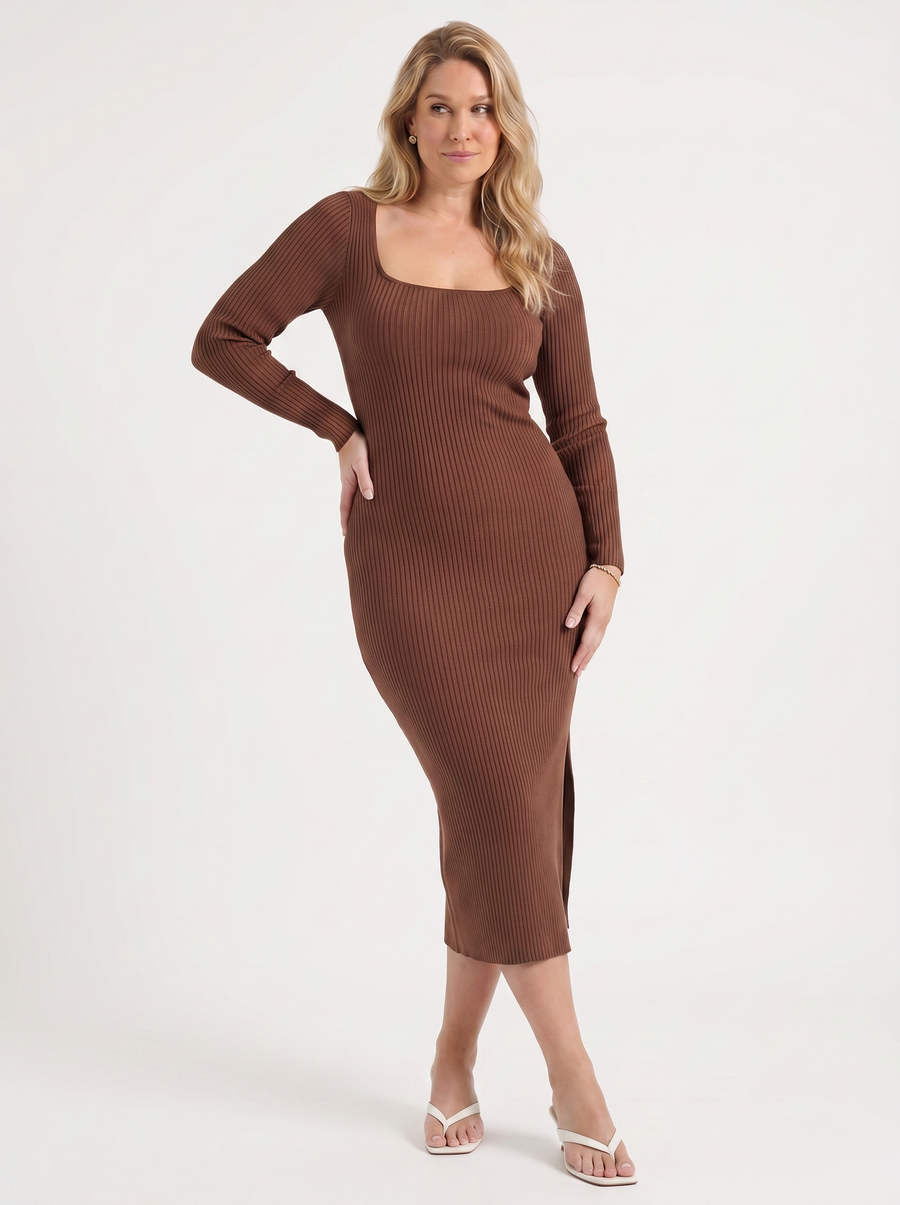 Paloma Long Sleeve Ribbed Knit Midi Dress