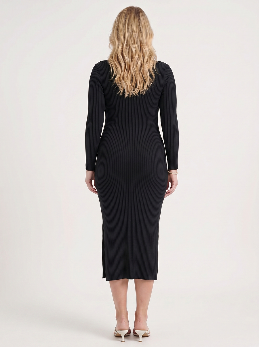Paloma Long Sleeve Ribbed Knit Midi Dress