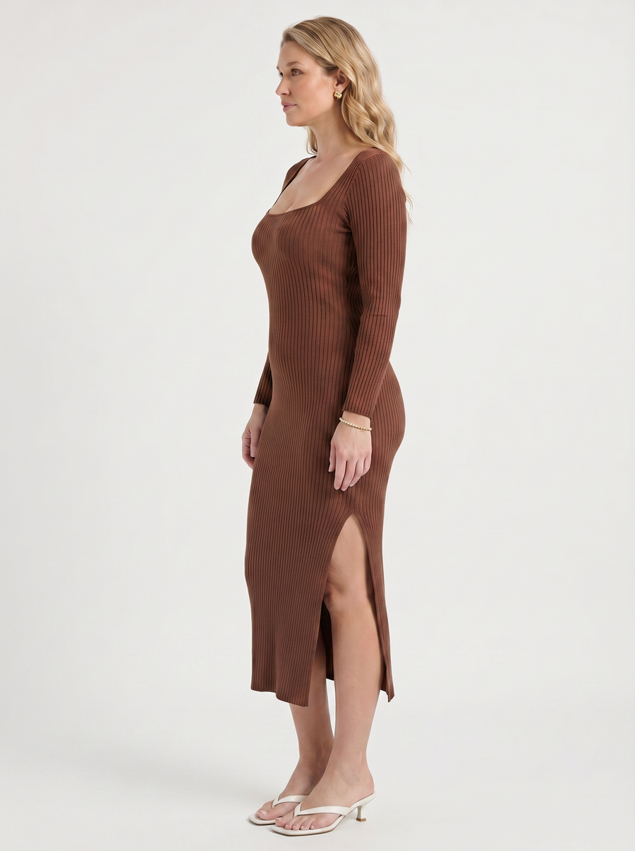 Paloma Long Sleeve Ribbed Knit Midi Dress