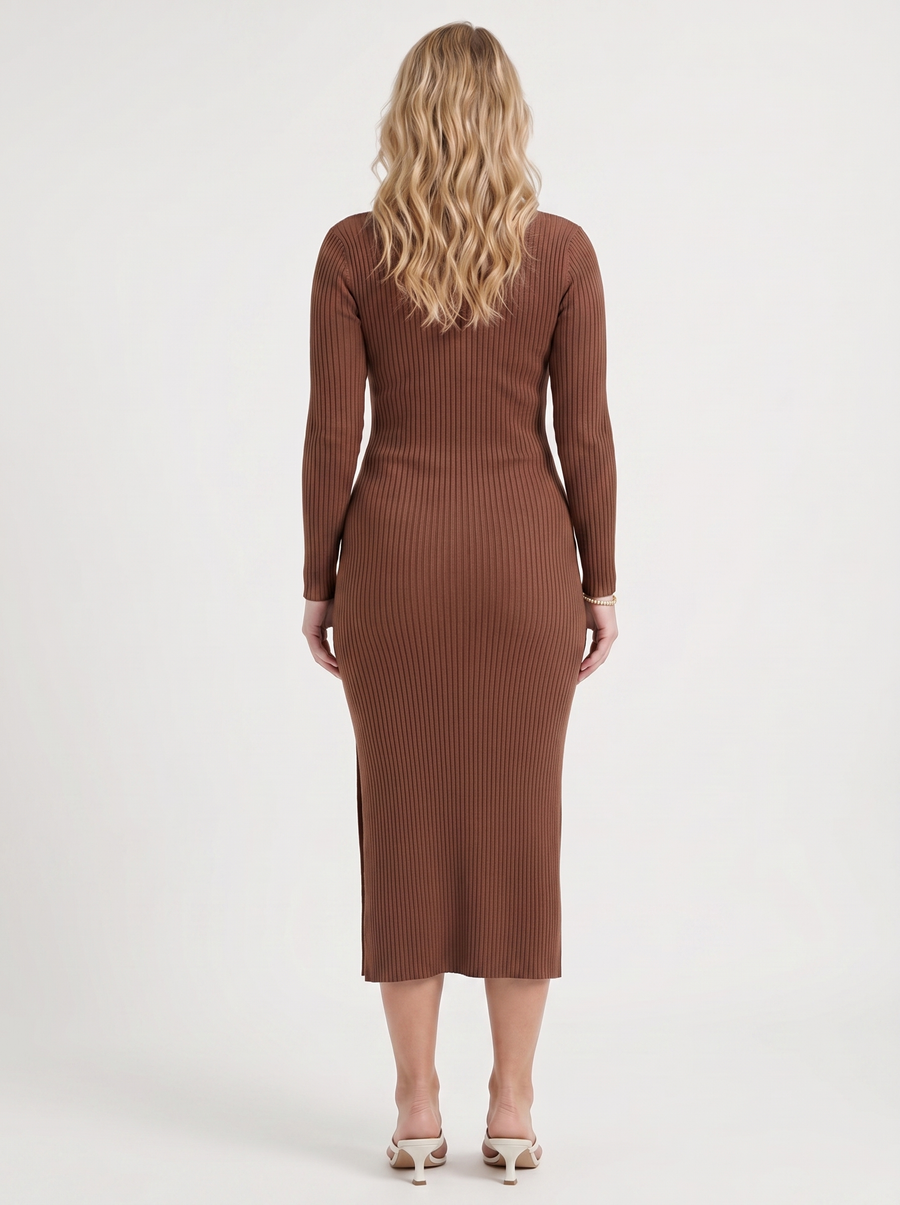 Paloma Long Sleeve Ribbed Knit Midi Dress