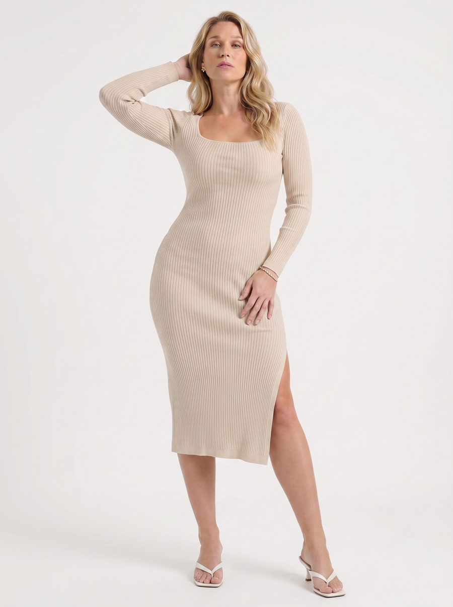 Paloma Long Sleeve Ribbed Knit Midi Dress