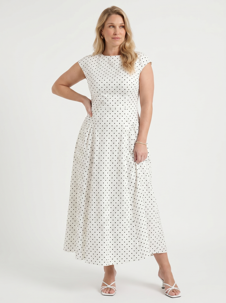 Vionna Polka Dot Cap Sleeve Maxi Dress