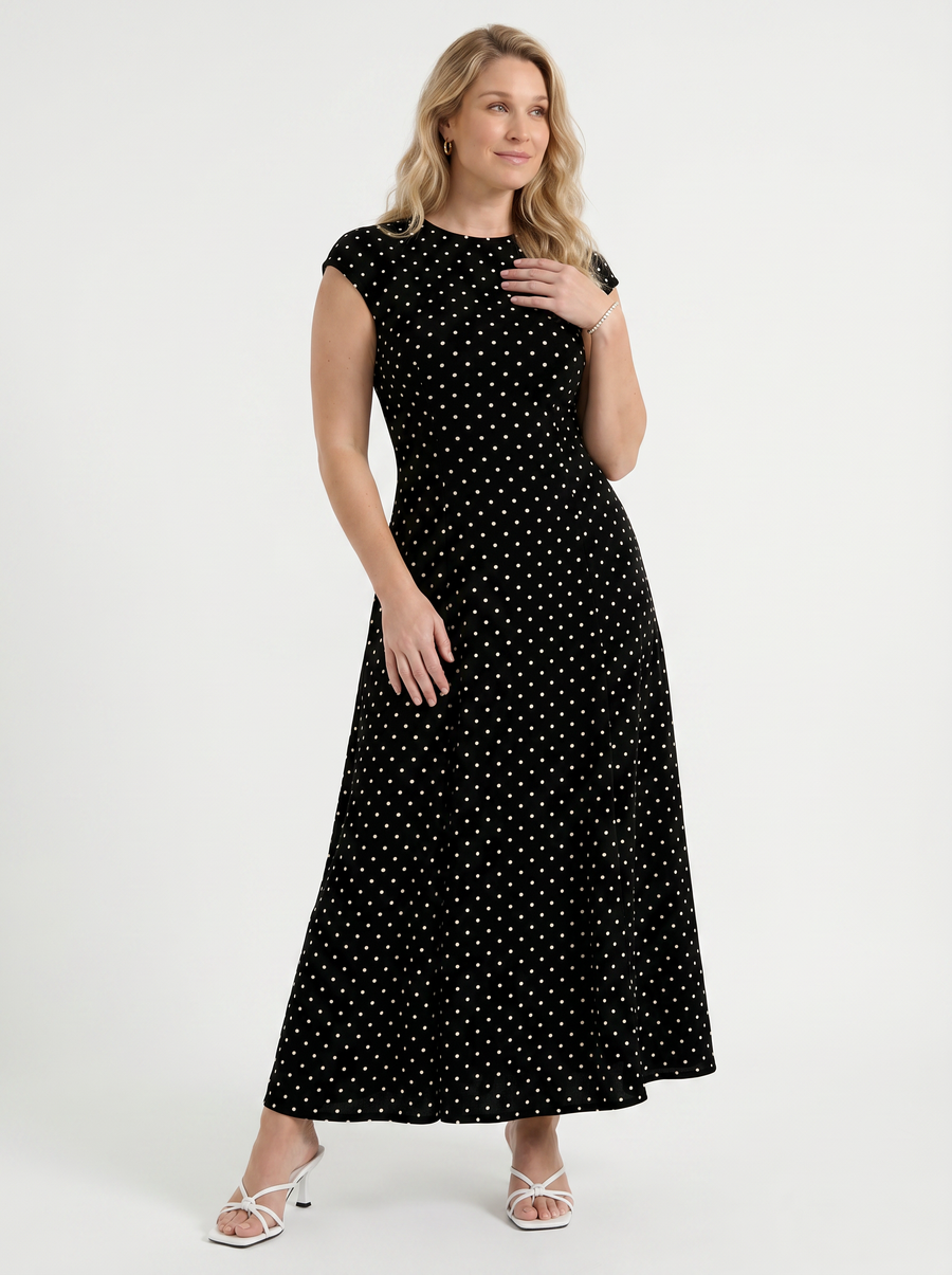 Vionna Polka Dot Cap Sleeve Maxi Dress