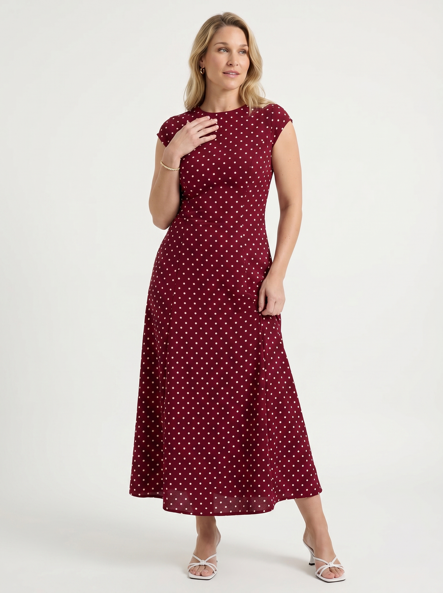 Vionna Polka Dot Cap Sleeve Maxi Dress