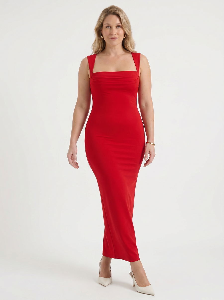 Daniela Square Neck Wide Strap Bodycon Maxi Dress