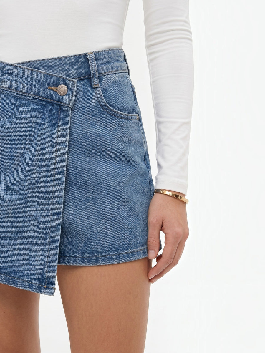 Casey Denim Wrap Mini Skirt