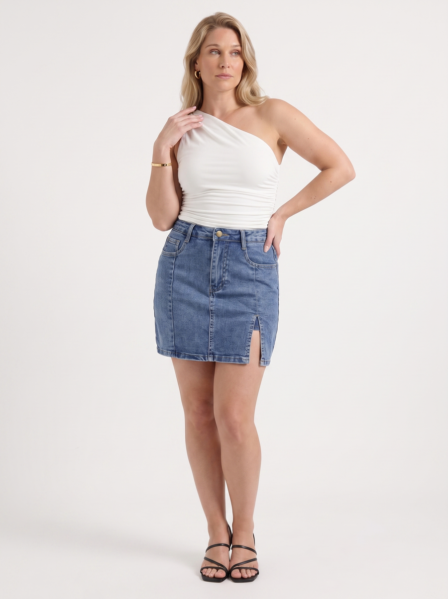 Billie Denim Mini Skirt with Slit